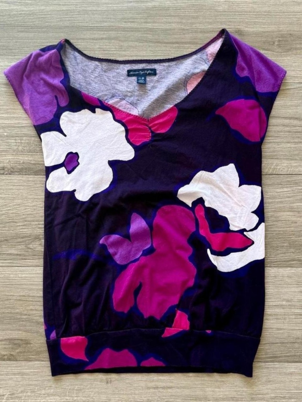Vintage 2000s American Eagle Floral Purple Banded Top